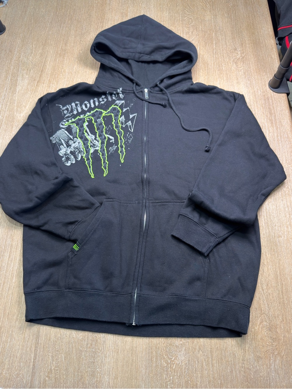 Vintage Monster Energy Full Zip Graphic Hoodie Cyber Grunge Large EUC